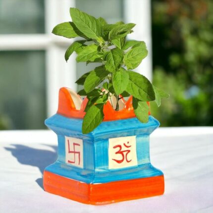 Adya Tulsi Planter - Blue & Orange