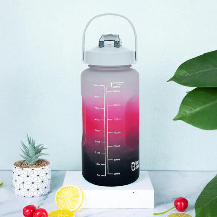 Ombre Sip Water Tumbler With Straw & Stickers (Black,Pink) - 2 L