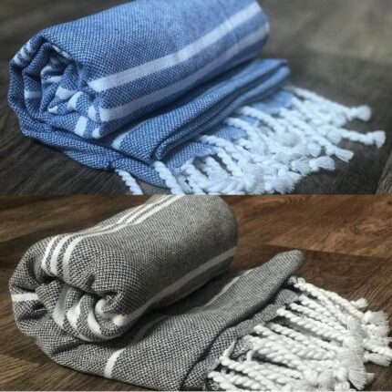 Rodgo Bath Towel (Blue & Grey) - Set Of Two