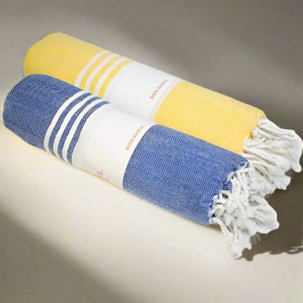 Rodgo Bath Towel (Blue & Yellow) - Set Of Two