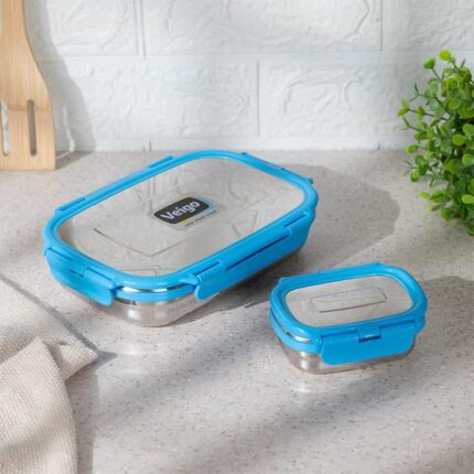 Viora Blue Stainless Steel Lunch Box (950/180 ML) - Two Piece Set