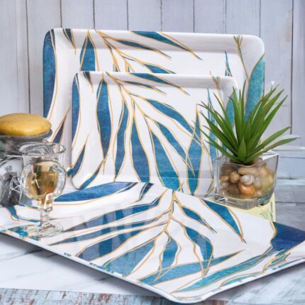 Neela Patti Blue Melamine Serving Tray Set of 3